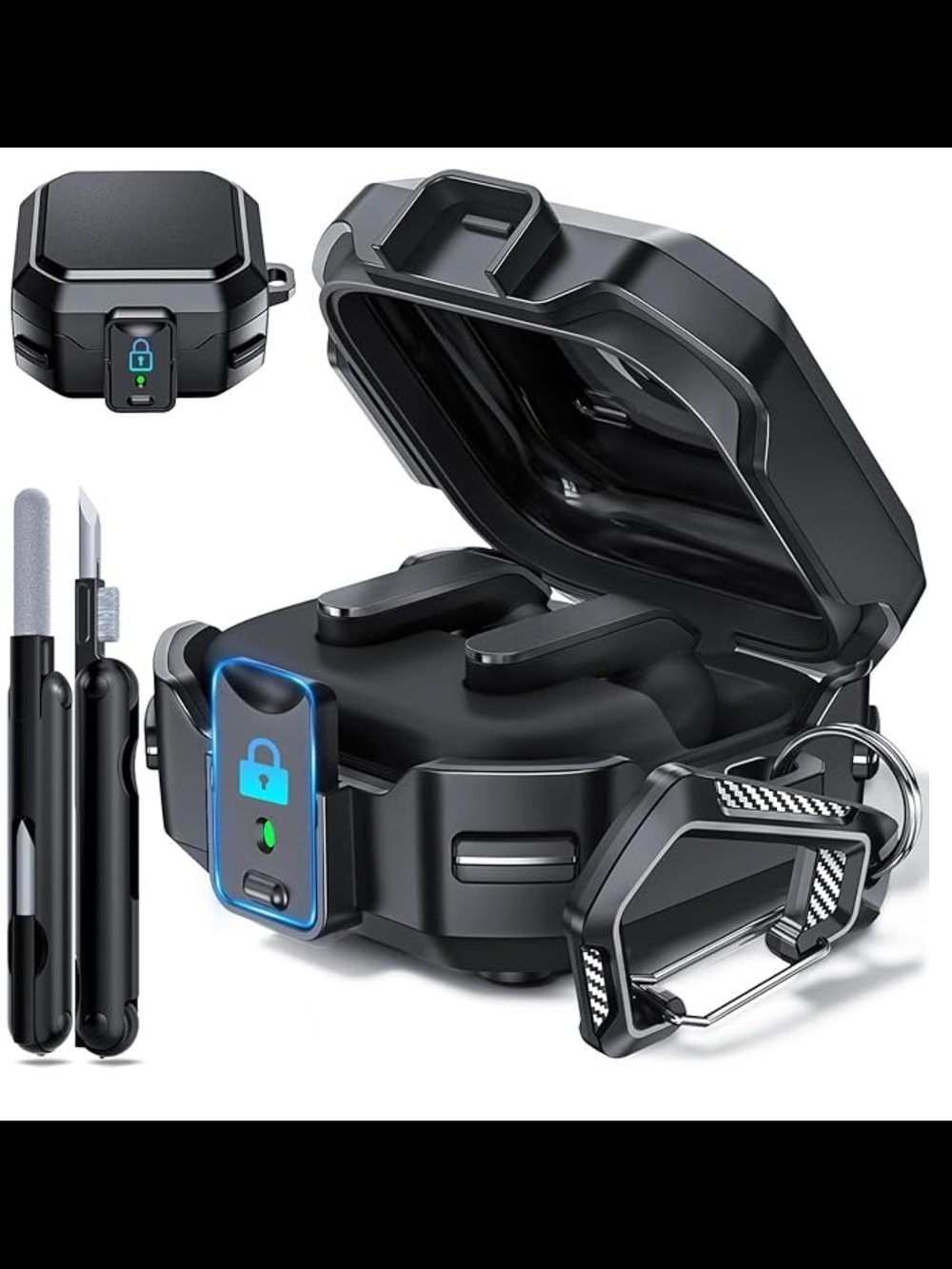 Protective Black Charging Case for Galaxy Buds 4  Earbuds with Lock Indicator